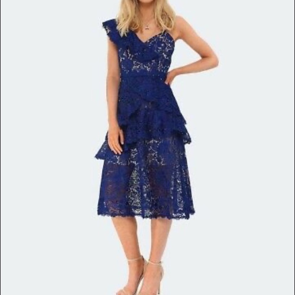 Alice & Olivia lace ruffle midi length dress